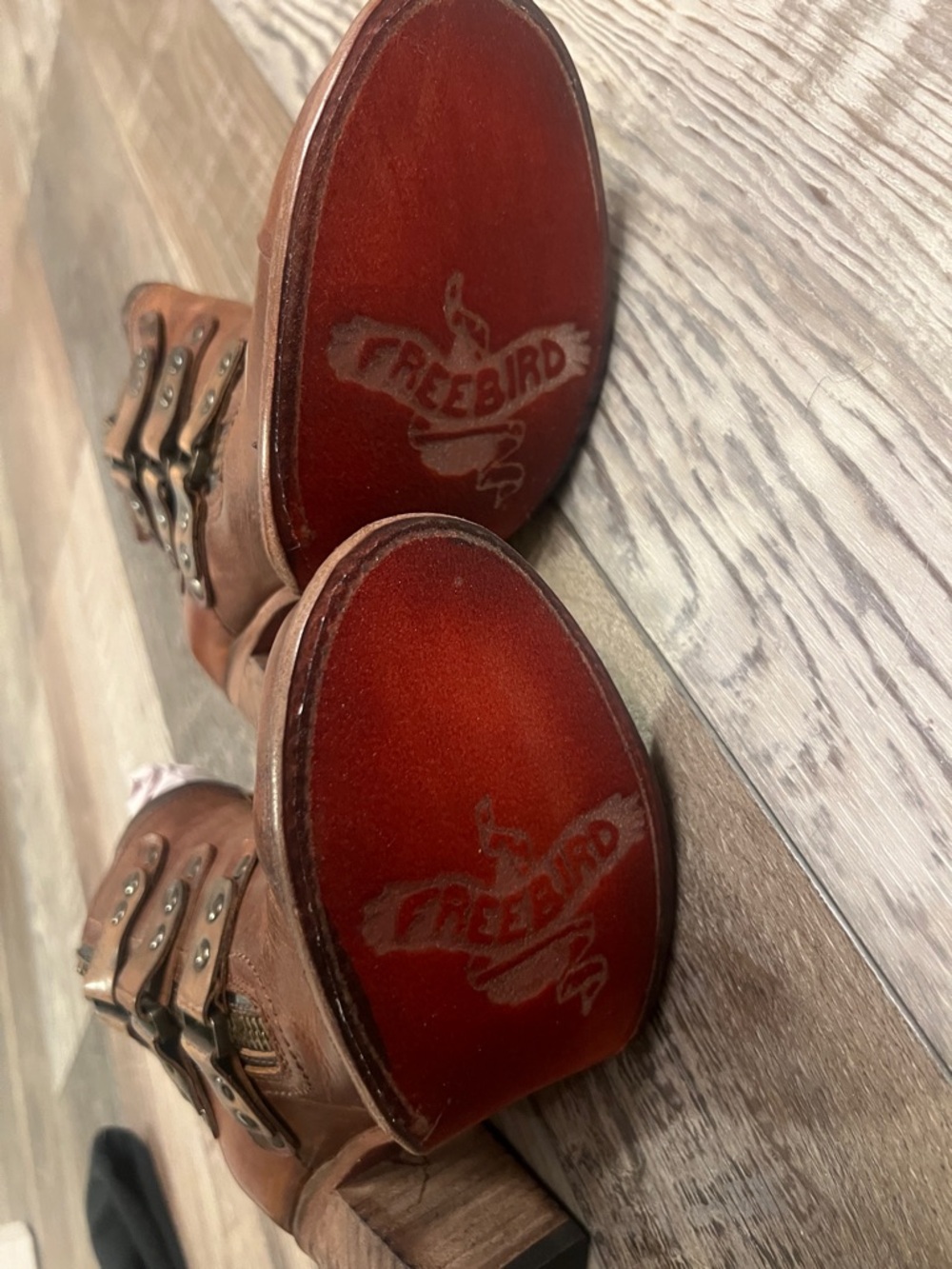 Freebird by Steven Beckett Brown Leather Buckle Ankle Boots - size 7 - Picture 4 of 5